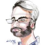 Photo d'une caricature digitale d'un homme à lunette avec bareb de 3 jours faite en couleur sur iPad Pro par le caricaturiste digital Christophe Chazot pour my art box en animation close up
