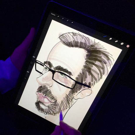 Caricature digitale d'un homme avec barbe et lunette réalisée sur iPad Pro Apple par le caricaturiste Christophe Chazot pour MYARTBOX