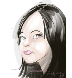 Caricature digitale d'une femme brune de profil