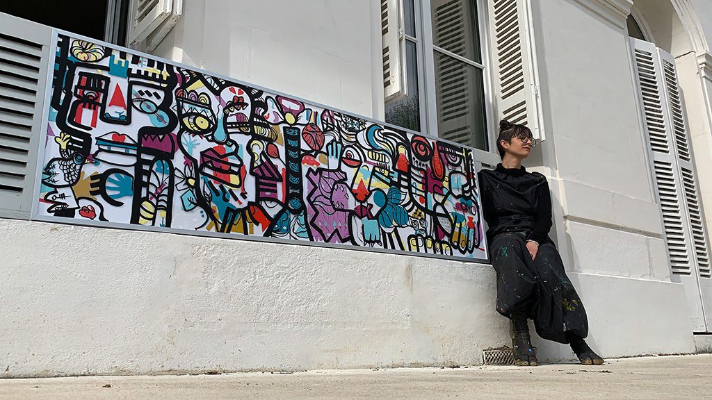 Art Salon Préventica 4 L'artiste aNa expose au salon préventica ce type de tableau fresque collective encadrée en aluminium