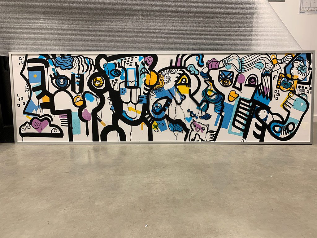 un tableau oeuvre d'art collective exposé au salon préventica