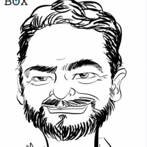Caricature d après photo d'un homme avec collier de barbe brune