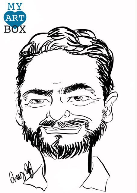 Caricature d après photo d'un homme avec collier de barbe brune