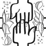 modèle de sticker cohésion représentant deux mains qui se rejoignent et dessiné par l'artiste aNa pour création de fresque team building et décoration en puzzle collaboratif