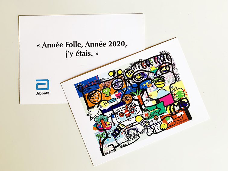 Carte de voeux originale créée avec le dessin de la Fresque Digitale ABBOTT par ana artiste et my art box