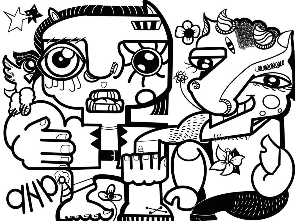 Pourquoi organiser 1 team building fresque digitale 4 La recompense du team building fresque digitale Est une illustration noir et blanc signée ana artiste