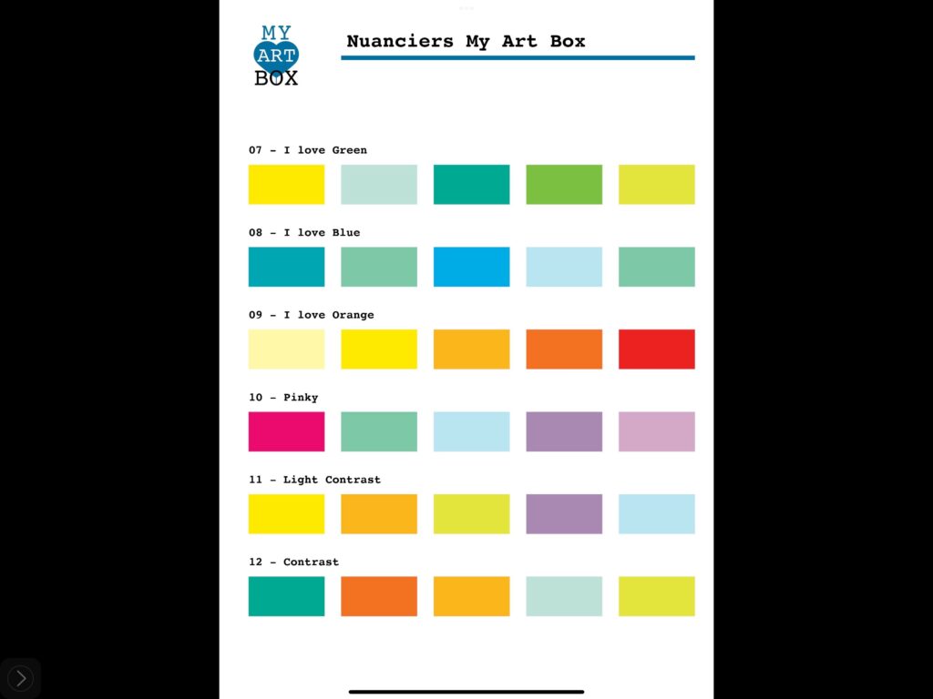 La suite des couleurs disponibles pour les animations RSE innovantes fresques et kits créatifs My art box