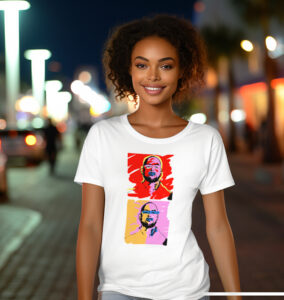 T-shirt imprimé de portraits personnalisés de Booba modèle femme