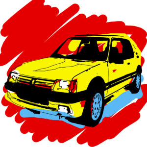 Une œuvre digitale de 205 gti pop-art jaune imaginée sur #colorquiz de My Art Box