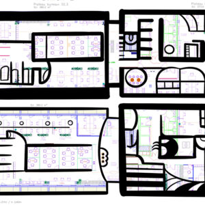 Détail de la création de l'œuvre aNa sur plan de bâtiment pour Animation inauguration collaborative