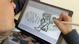 Création digitale sur mesure d'une fresque produit par aNa artiste sur I pad Pro