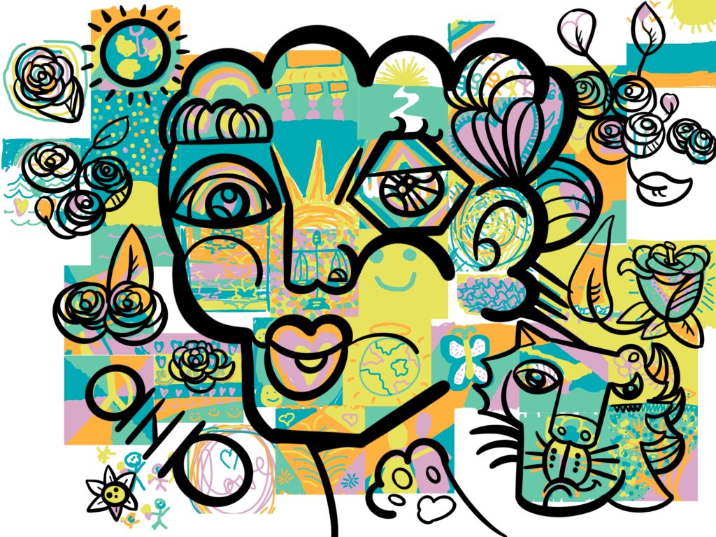 Exemple de fresque collective digitale aNa Fernandes réalisée avec son outil digital-mural.com qui est une innovation en RSE car on collabore en télétravail