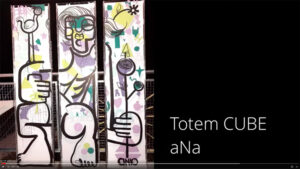 Les 3 œuvres finales du Totem My Art box préparé par aNa artiste en atelier, ici achevés à la fin d'un atelier Idée Animation Cohésion en Extérieur décontractée