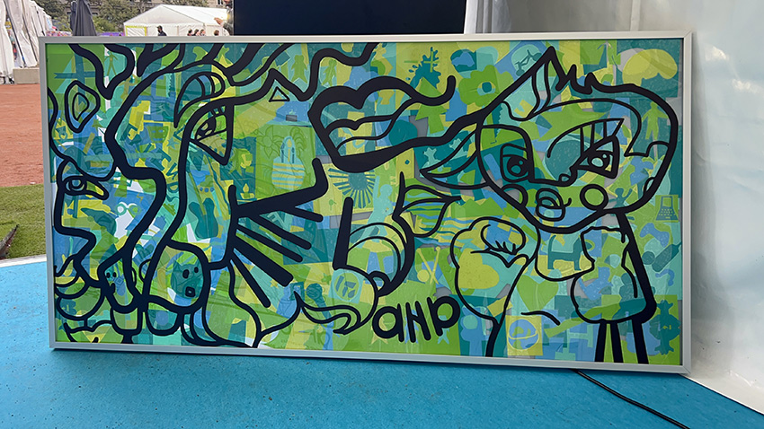 Animation de Stand Inclusive et sobre à Lyon sur 4 jours 2 Une Fresque encadrée à la suite d'une Animation de stand inclusive écoresponsable terminée à Lyon en extérieur