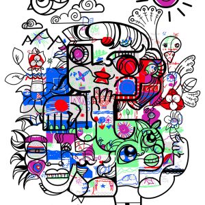 Un bel exemple de création par aNa artiste de fresque hybride réalisée à distance depuis les dessins des participants sur l'application diigtal mural développée par My Art Box
