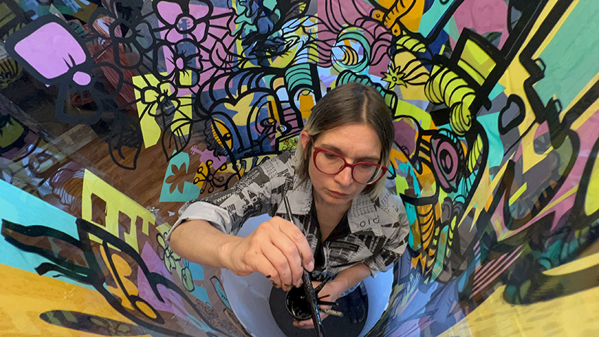 Le live painting de ana artiste en team-building pour avocats éco-responsable à Paris