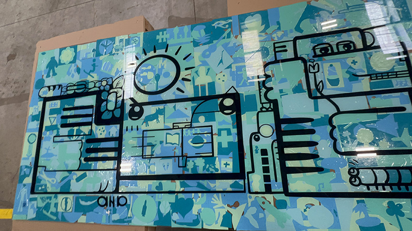 Une fresque aNa terminée lors d'une animation écologique en team building artistique à Saint Etienne animé par Christophe Chazot