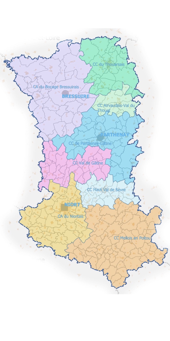 Carte des Deux-Sèvres utilisée par aNa artiste pour créer les 3 différents visuels