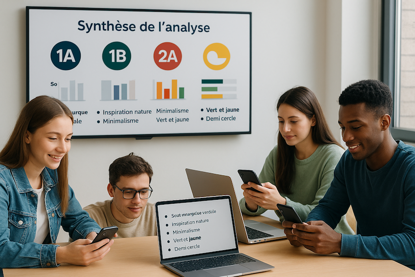 4 élèves génèrent La synthèse générée par une IA pour créer un logo ensemble