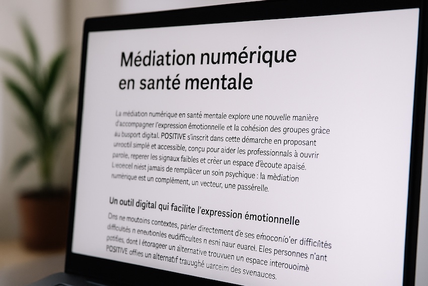 Un écran d'ordinateur montre le contenu de l'outil numérique de médiation numérique en santé mentale disponible en ligne en fiche pédagogique PDF