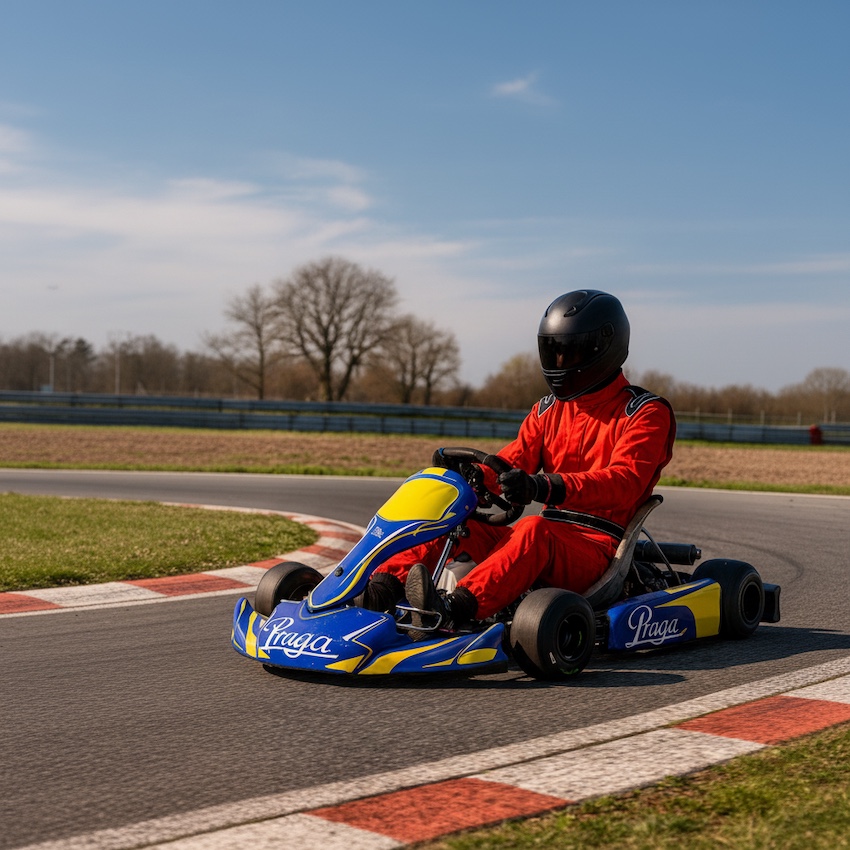 Le pilote de karting Christophe Chazot sur la piste de Chateau Gaillard illustre le service mon coach karting est un outil en ligne pour réglages professionnels et conseils techniques