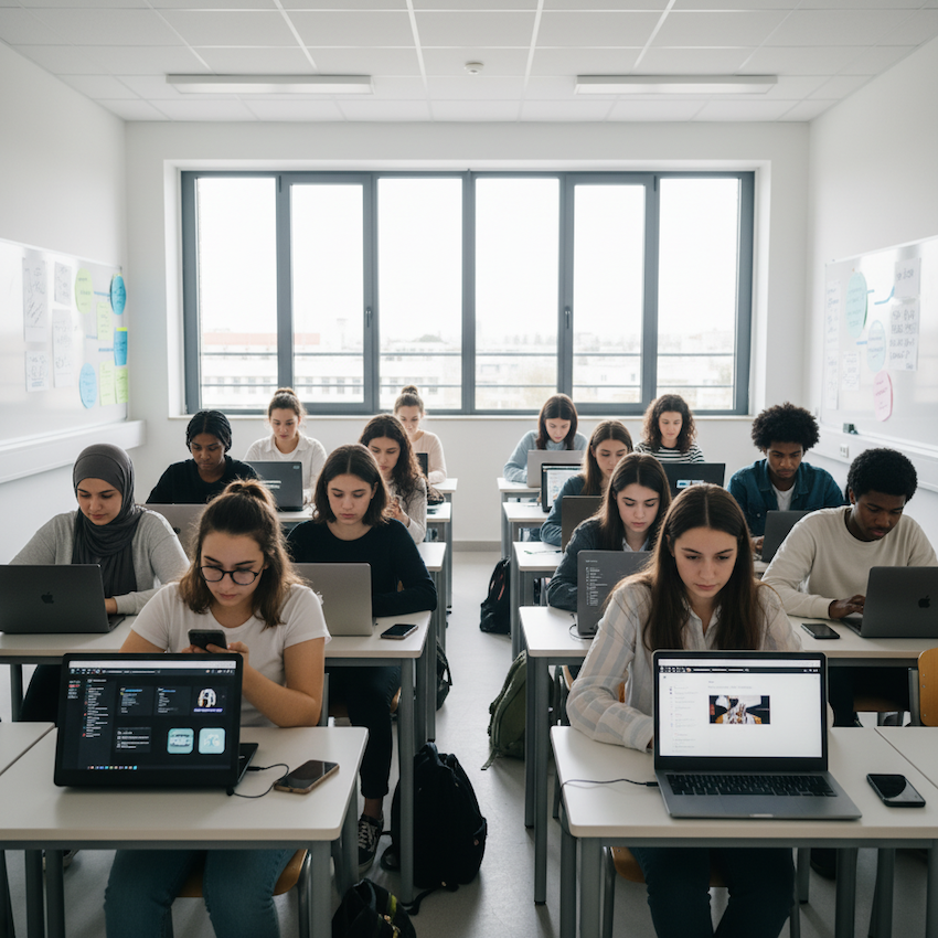 Une classe travailla a La synthèse générée par une IA pour co-créer un logo d'établissement