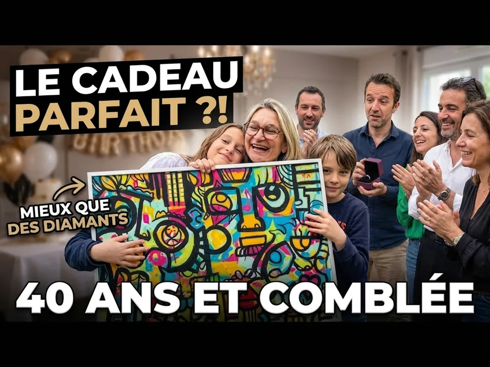 Une femme remercie ses amis lors d'un anniversaire à Paris, entourée d'une fresque participative. Artiste aNa et My Art Box.