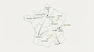 Carte de France indiquant les bases régionales My Art Box : Île-de-France, Lyon, Pays de Gex, Toulon, Bourgogne