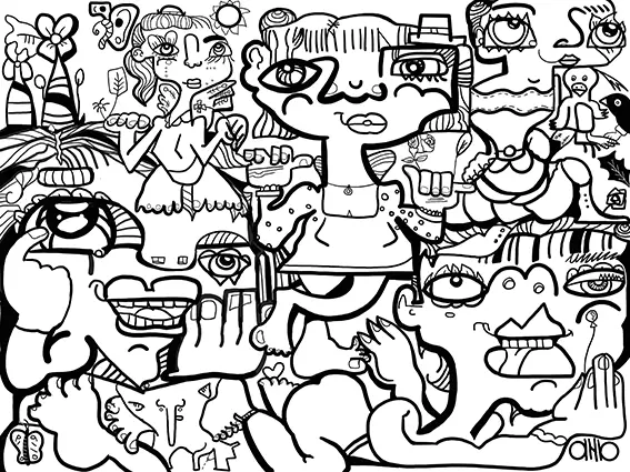 Dessin de aNa artiste pour à la fresque digitale PASS 2021, animation digitale My Art Box et aNa à l’Université Lyon 1