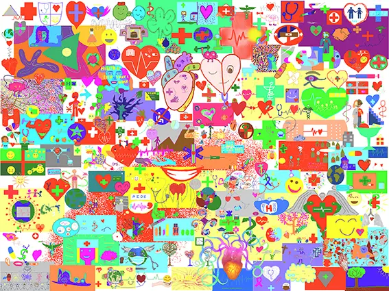 Fond et texture de la fresque digitale PASS 20 créée à partir des contributions d’étudiants en première année santé (Université Lyon 1).