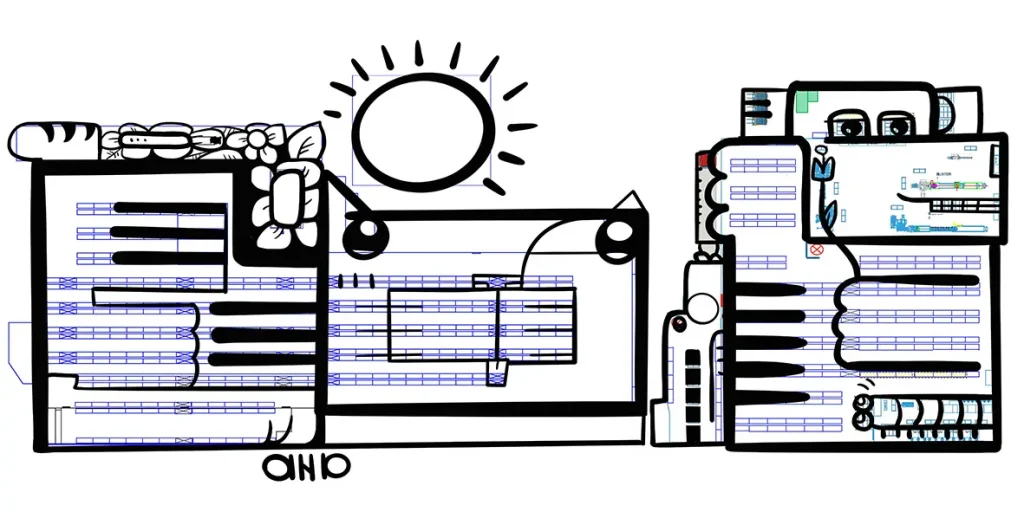 Création artistique de aNa superposée au plan d’un site industriel à Saint-Étienne transformé en fresque collaborative RSE