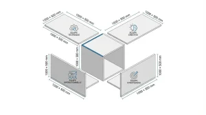 Infographie montrant le cube artistique à 4 faces et les dimensions 1000×500 mm de chaque panneau