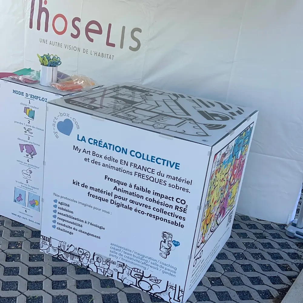 Matériel de réemploi éco-responsable pour animation RSE en inauguration immobilière