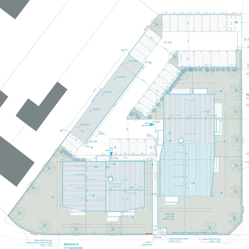 Plan architectural original d’un projet immobilier servant de base à une fresque collaborative pour animation RSE en inauguration