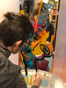 Intervention de l’artiste aNa en live pour une animation anniversaire 40 ans à Lyon avec création d’une œuvre participative unique.