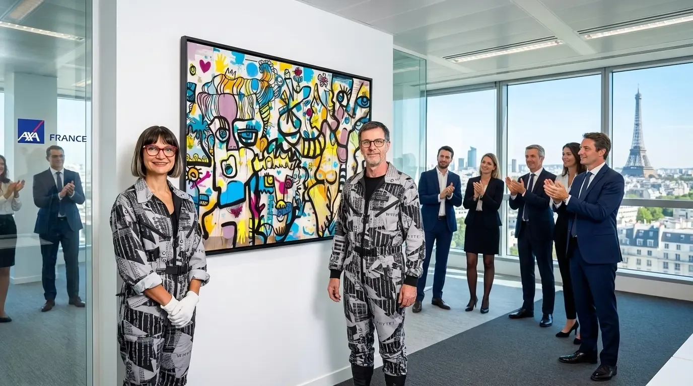 Fresque encadrée lors d'une animation artistique pour la cohésion à Paris, dans les bureaux d'AXA