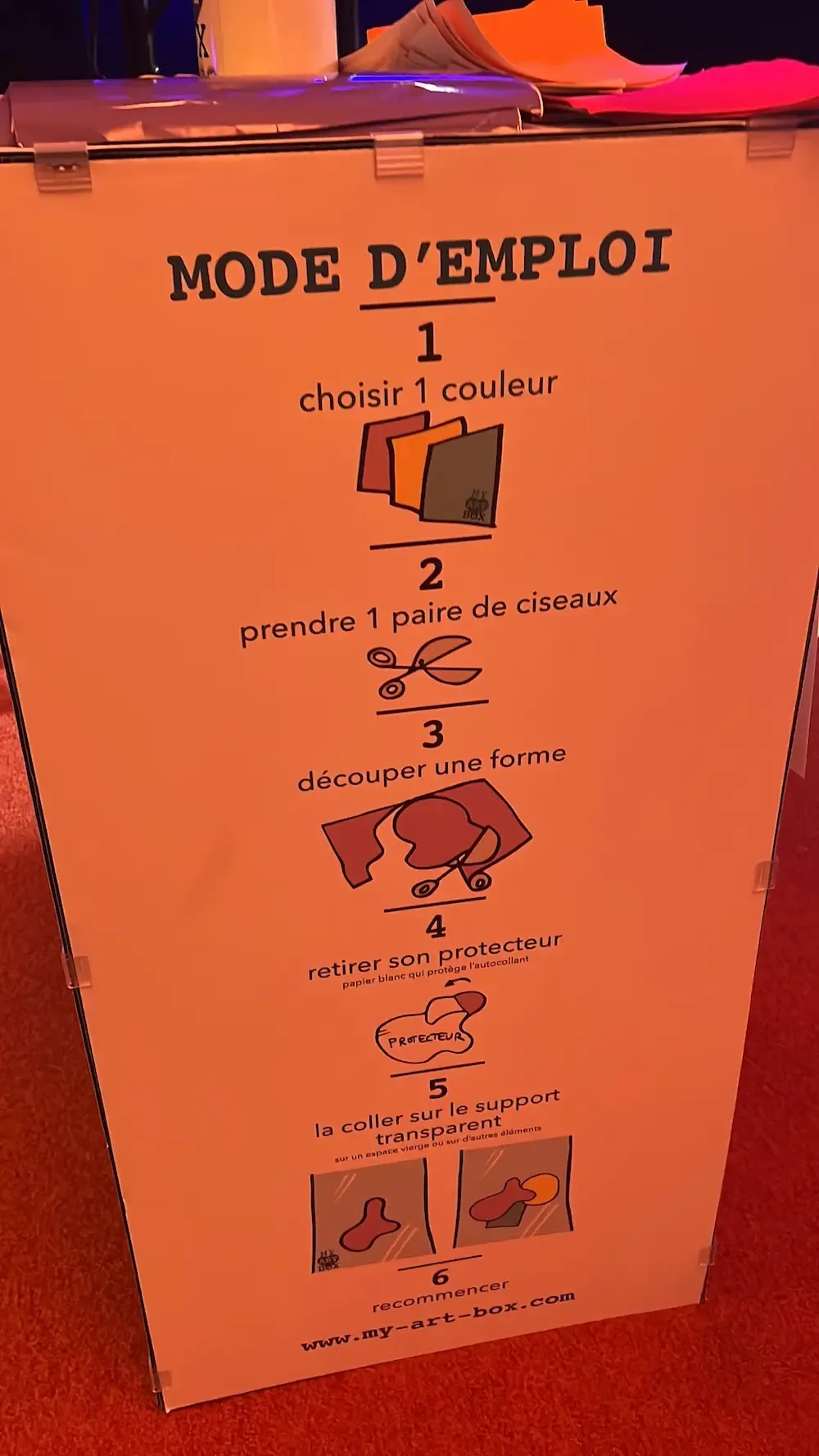 Instructions pour une fresque artistique My Art Box à un cocktail à Rouen, écoresponsable.