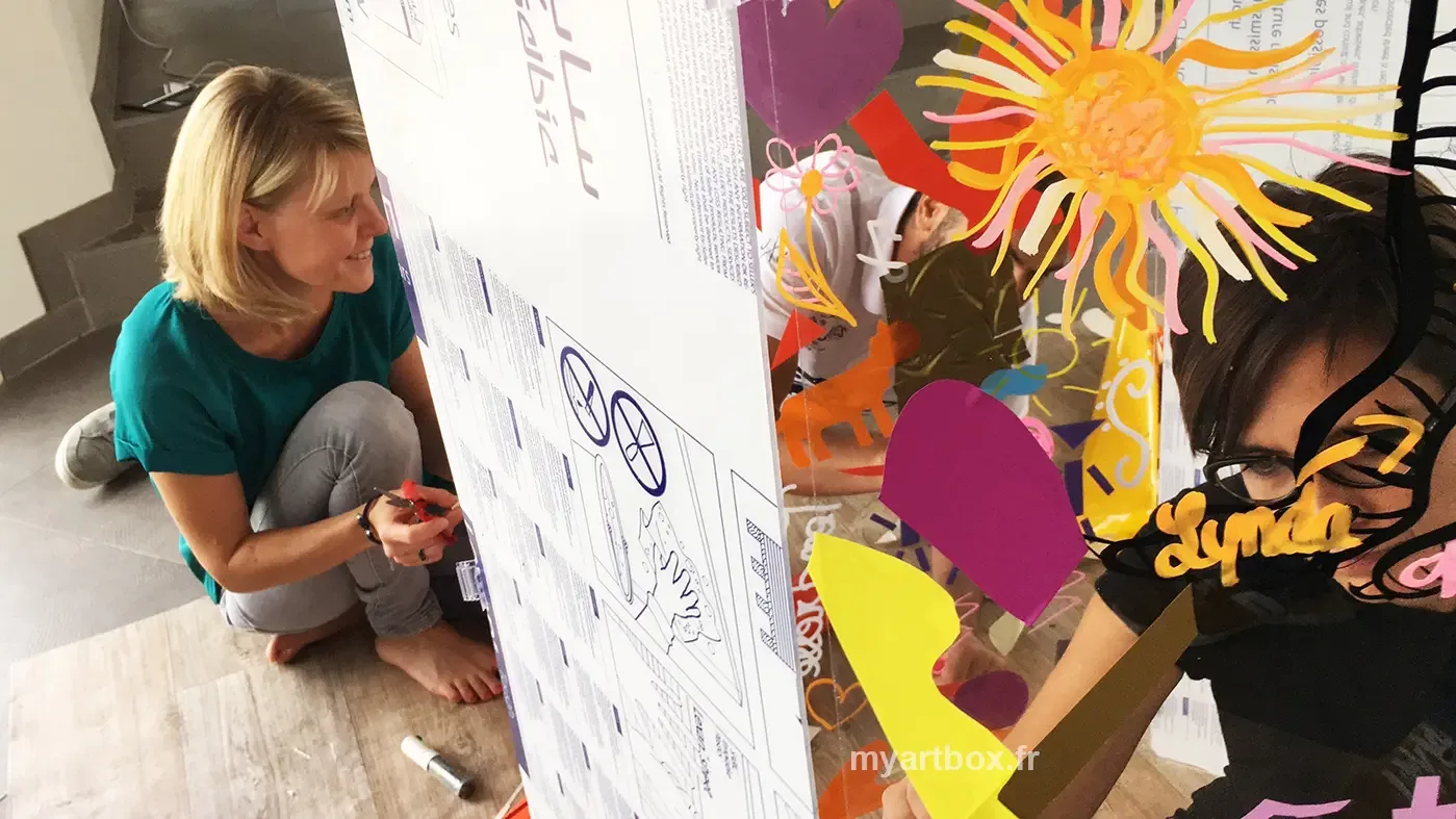 Participation à un atelier collaboratif d'aNa artiste My Art Box pour un anniversaire 40 ans