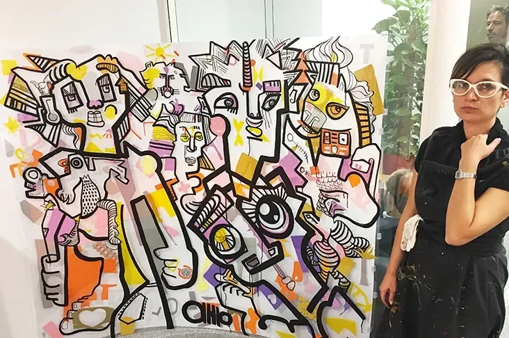Oeuvre collective par aNa artiste My Art Box lors d'une inauguration