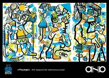 Affiche colorée avec aNa artiste pour My Art Box, évoquant une animation écoresponsable