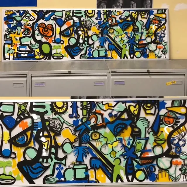 Fresque collaborative My Art Box avec aNa artiste en action