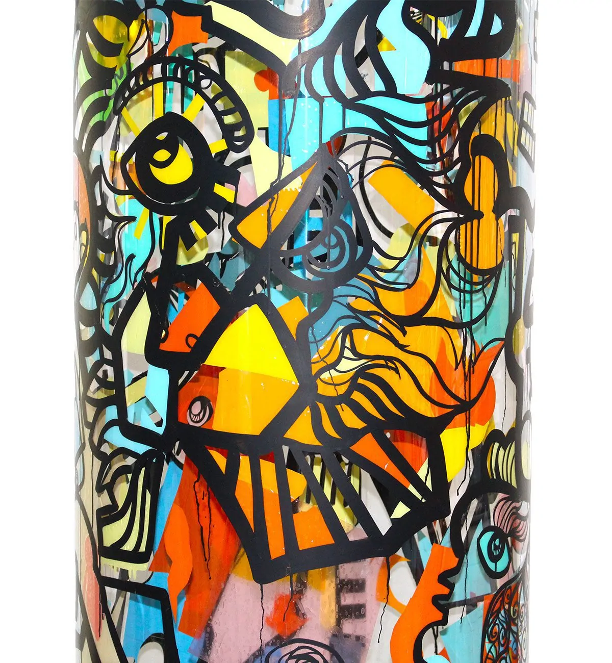 Milieu de tube aNa décoré d'adhésifs colorés, résultat d'animation fresque géante collaborative My Art Box Lyon