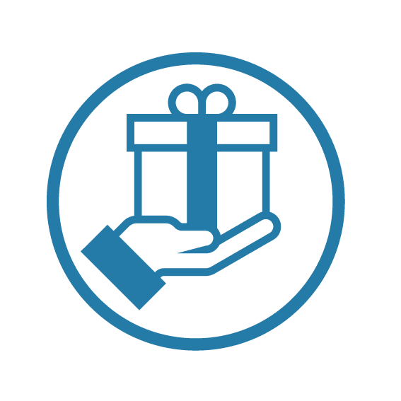 Idée team building artistique : pictogramme dessin simplifié d'une main qui tend un cadeau pour évoquer le souvenir offert par une expérience ou un team building Original