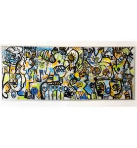 Fresque participative Graffiti encadrée au mur après une animation anniversaire entreprise Lyon