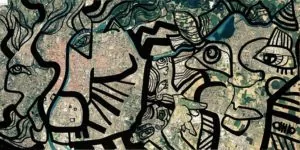 image du plan de Lyon avec superposition d'un dessin noir le l'artiste aNa pour Animation Fresque et animation art Lyon