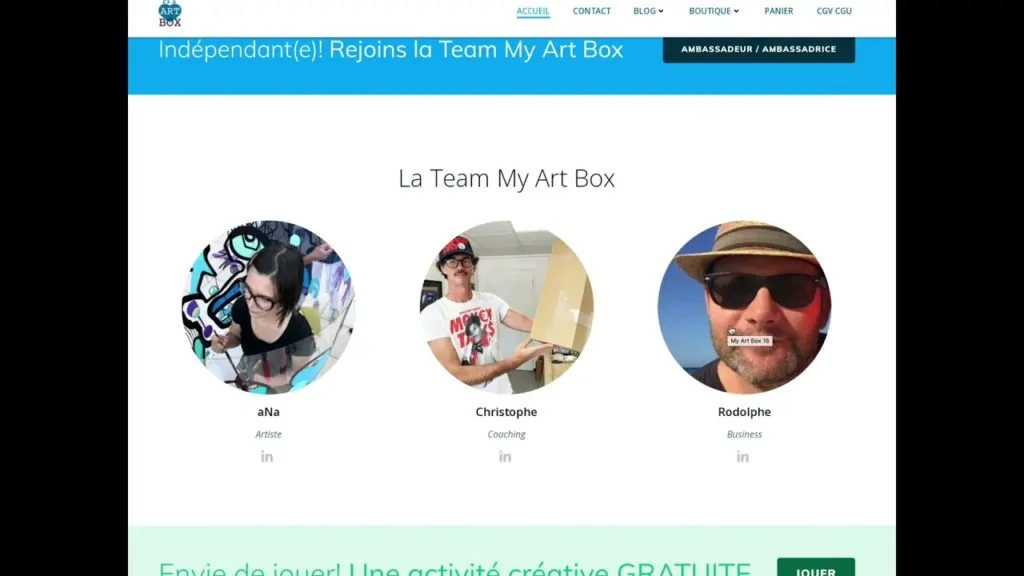 l'équipe soudée qui proposent des services et produits my artbox pour fresque, tableau diy, œuvres collectives, team building art, animation artistique…