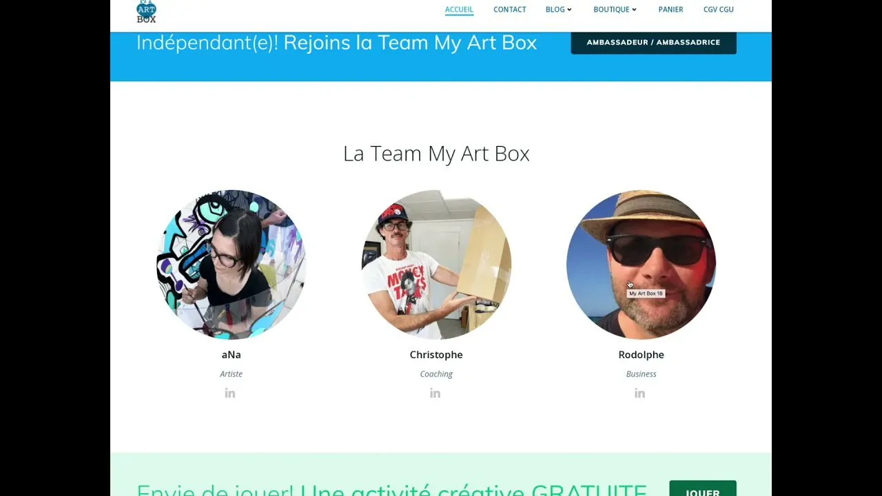 l'équipe soudée qui proposent des services et produits my artbox pour fresque, tableau diy, œuvres collectives, team building art, animation artistique…