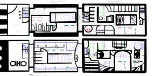 Détail de la création de l'œuvre aNa sur plan de bâtiment pour Animation inauguration collaborative
