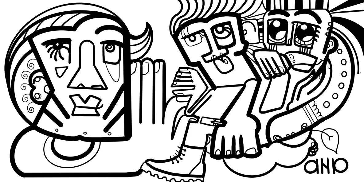 Illustration sur mesure en noir et blanc d'une fresque produit par aNa artiste pour My Art Box