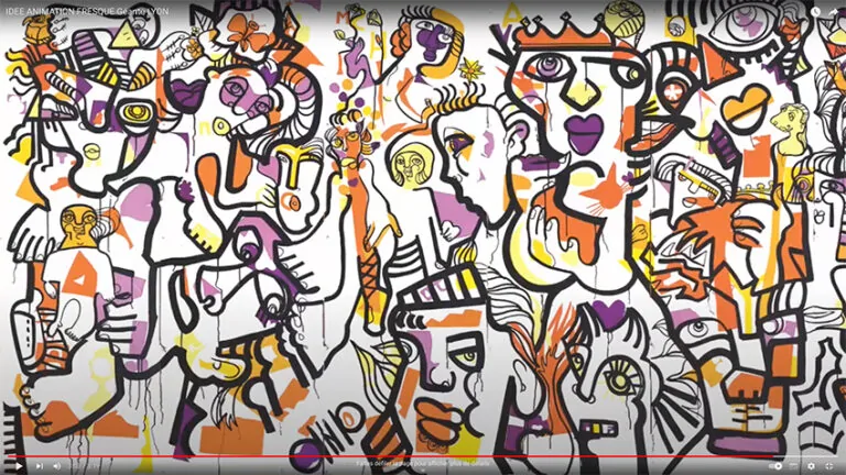 La fresque réalisée lors de l'Animation team building collaboratif à lyon autour d'une fresque plexiglass ana artiste est ensuite exposée dans les locaux